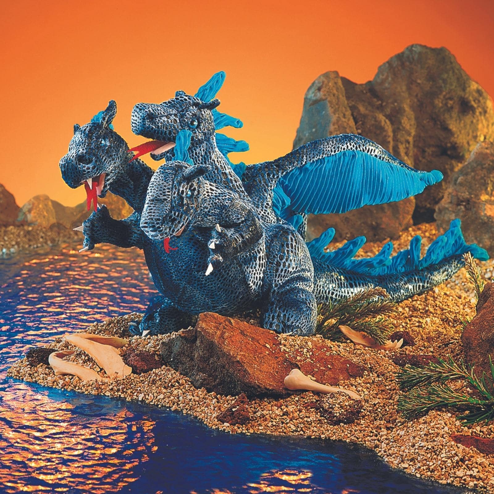 Folkmanis dreiköpfiger Drachen, blau
